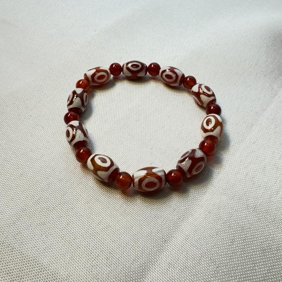 Red and black 3 Eyed Dzi Stretch Bracelet