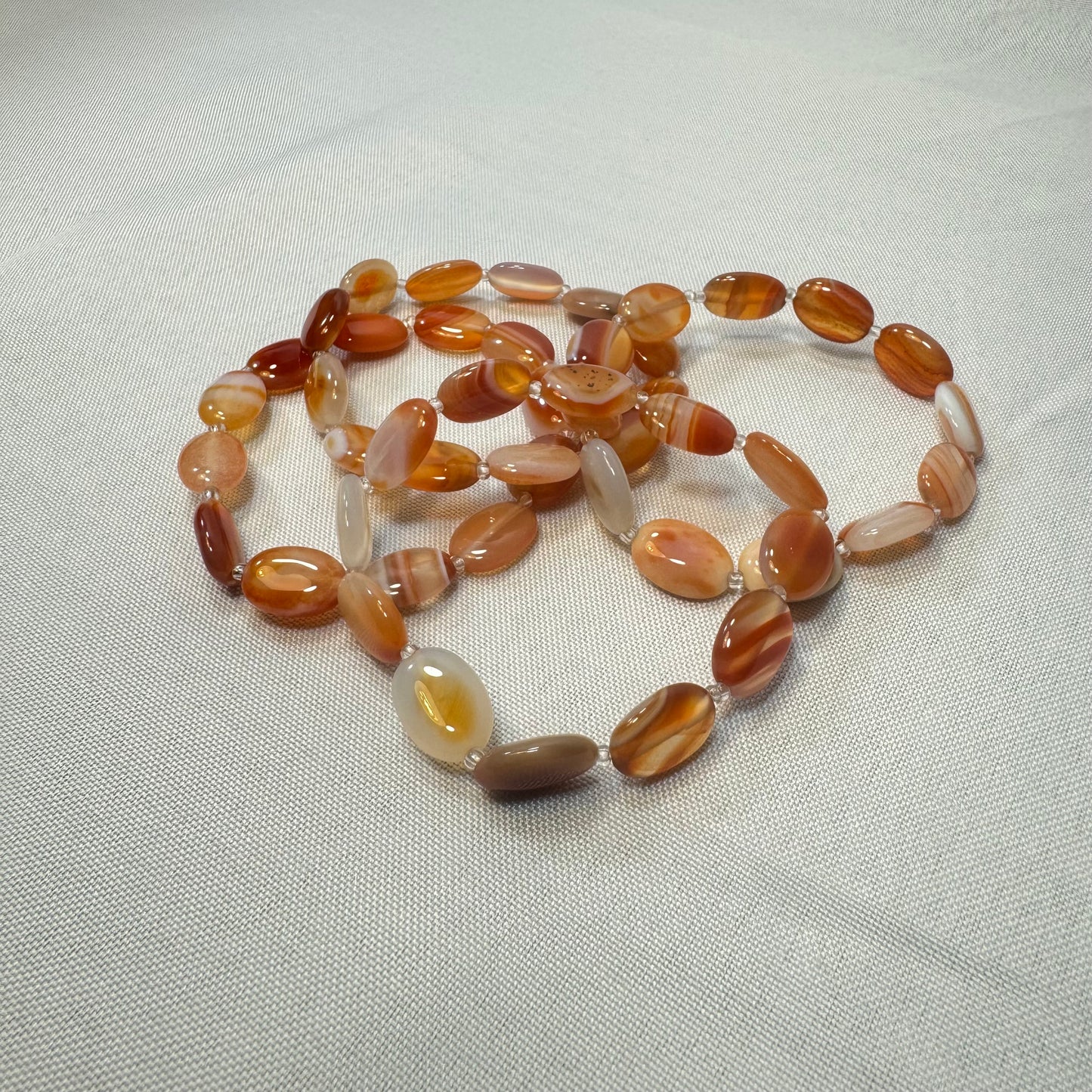 Mixed Carnelian Flat Bead Stretch Bracelet