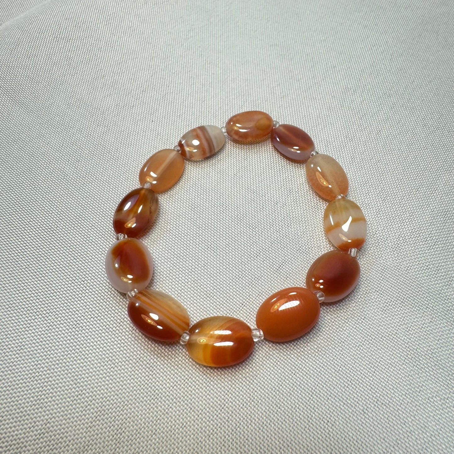 Mixed Carnelian Flat Bead Stretch Bracelet