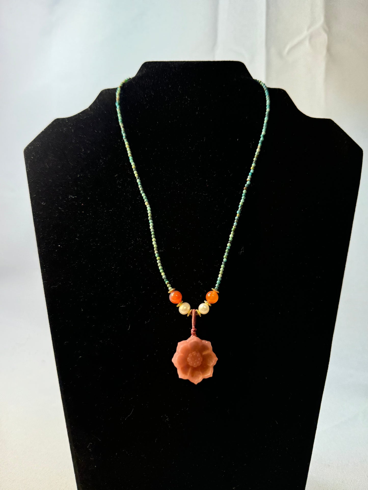 Orange Jade Flower Necklace