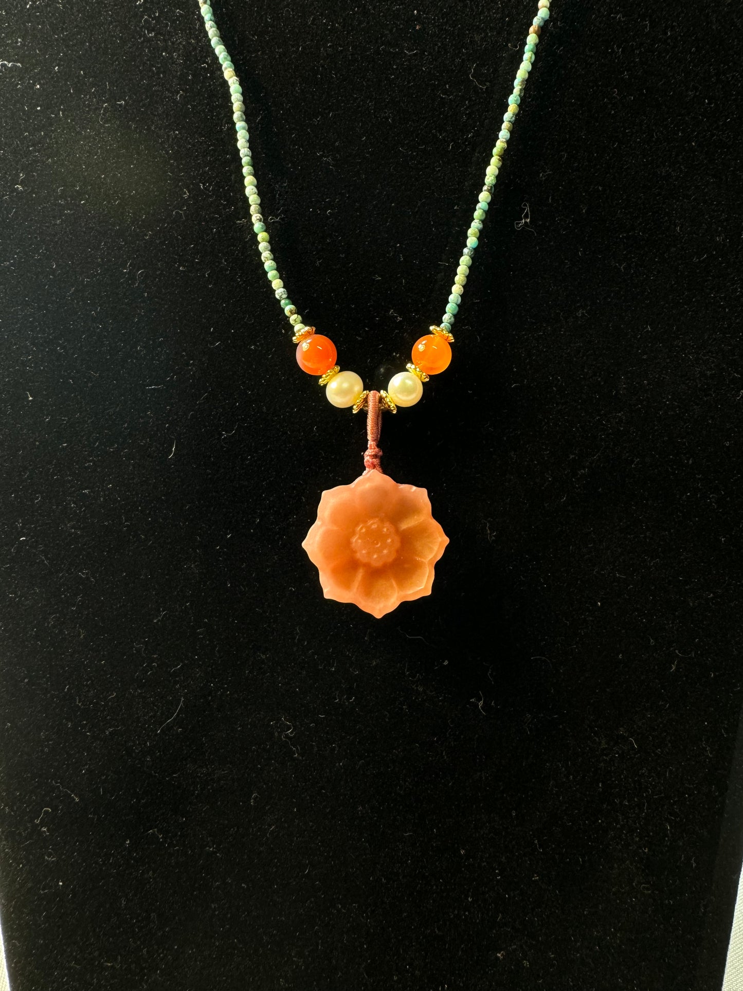 Orange Jade Flower Necklace