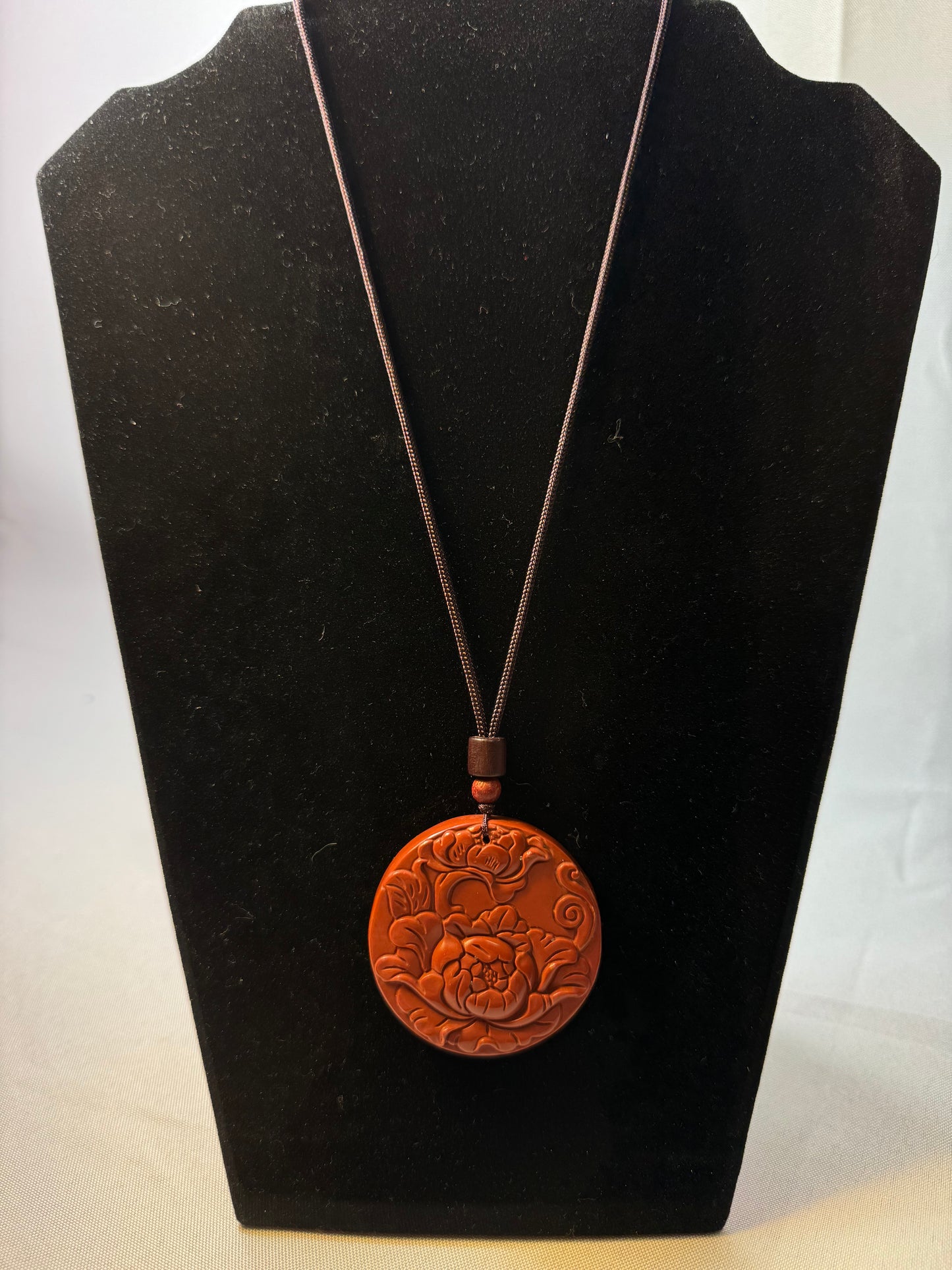 Orange Burmese Jade Carved Flowers Necklace