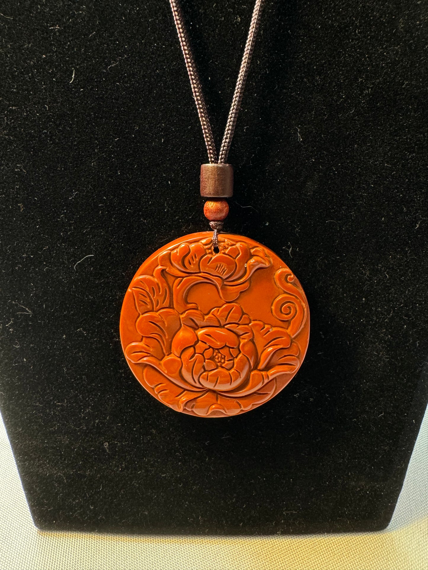 Orange Burmese Jade Carved Flowers Necklace