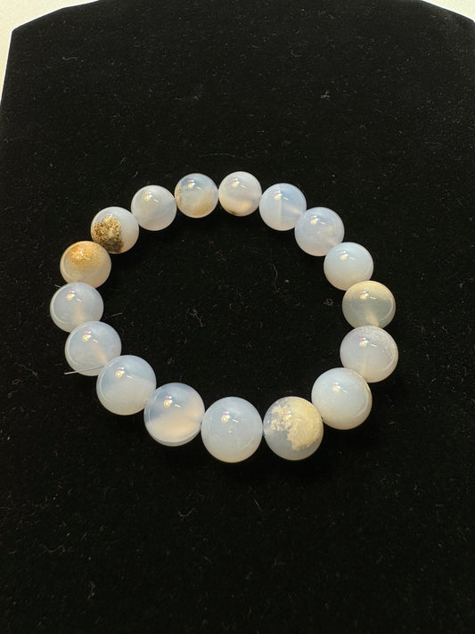 White Agate Beaded Stretch Bracelet