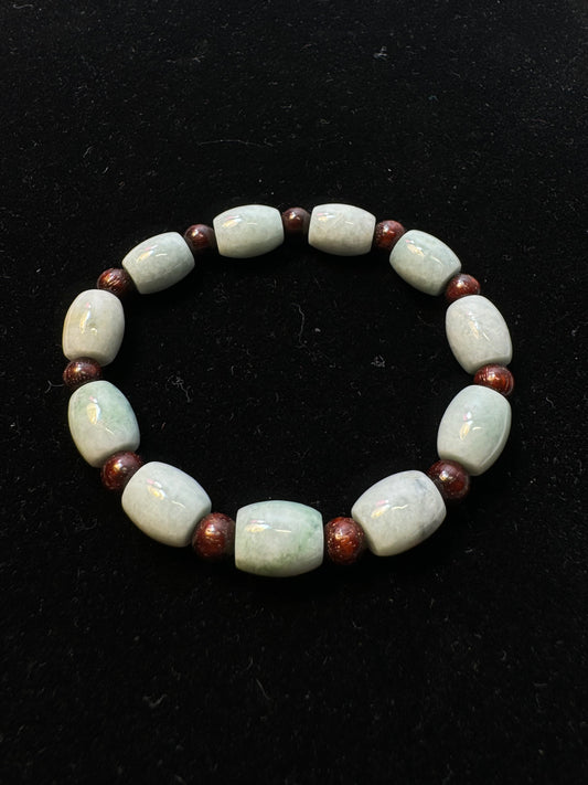 Frost Agate With Chocolate Wood Beaded Stretch Bracelet